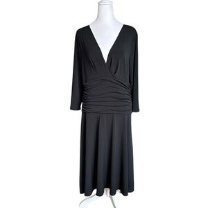Max & Cleo Black V-neck Ruched Dress Size L